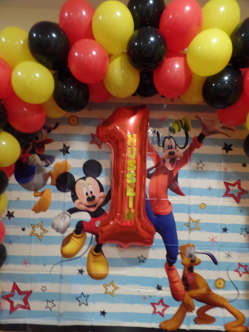 PARTY #187, MiCKEY MOUSE FIRST BIRTHDAY BALLOON DECORATIONS - PARTY  DECORATIONS BY TERESA